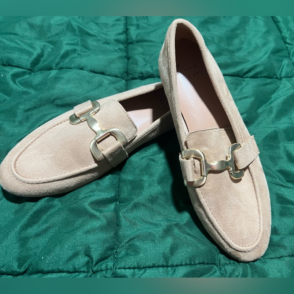 a new day Beige Suede Loafers with Gold Horsebit size 6.5
